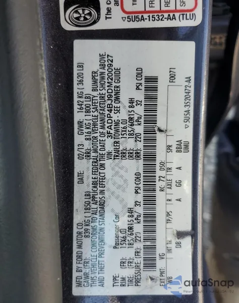 2013 Ford Fiesta Se from USA, damaged, VIN 3FADP4BJ9DM200927